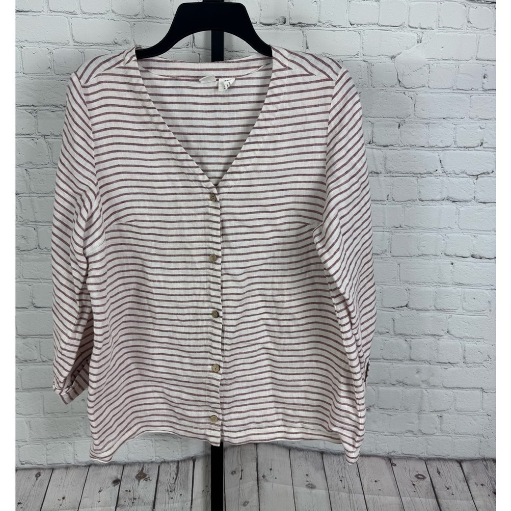 Artisan Ny Cream and Brown Striped Button-Down Top